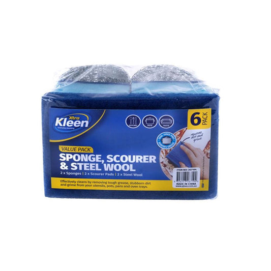 SPONGE, SCOURER PAD, STEEL WOOL VALUE PACK SET - 6PC - $1.65 CTN 6