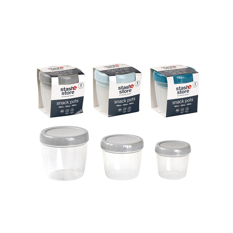 Food Storage Container Snack Pots 3PK 180, 320, 500 ml - $3.25  EA / CTN QTY: 6