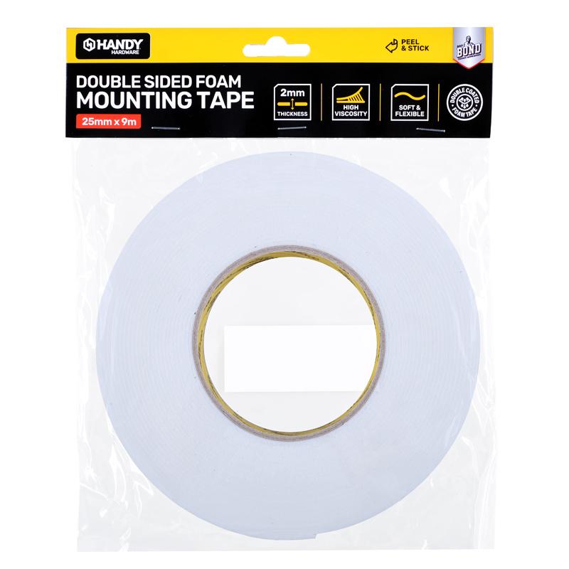 TAPE MOUNTING TAPE WHITE 25MM X 9M - $1.50 CTN 6