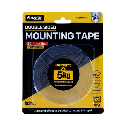 TAPE DOUBLE SIDED CLEAR TAPE HEAVY DUTY 30MM X 5M  - $2.50 CTN 6