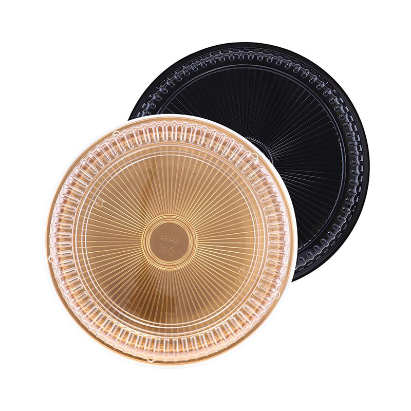 Tray Circular Reusable Plastic Gold & Black 32x32x3cm w/ Lid - $2.50 EA / CTN QTY: 24