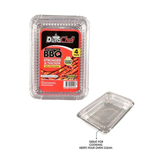 Foil Tray w/ Plastic Lid 22x15.5x5cm 4PK - $1.60 EA / CTN QTY: 12