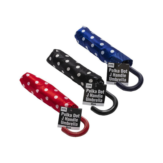 Umbrella Polka J Handle Dot Leather 95cm - $4.50 EA / CTN QTY: 12