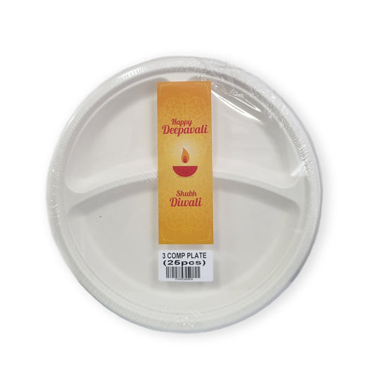 Happy Diwali -10" 3 Comp Round Plate (25PCS) - $3.49 EA / CTN QTY: 16
