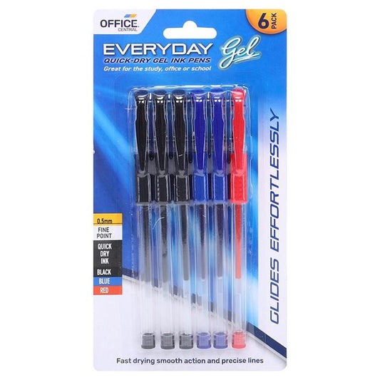 Pen Gel Ink Black, Blue & Red 6PK - $1.20 EA / CTN QTY: 12